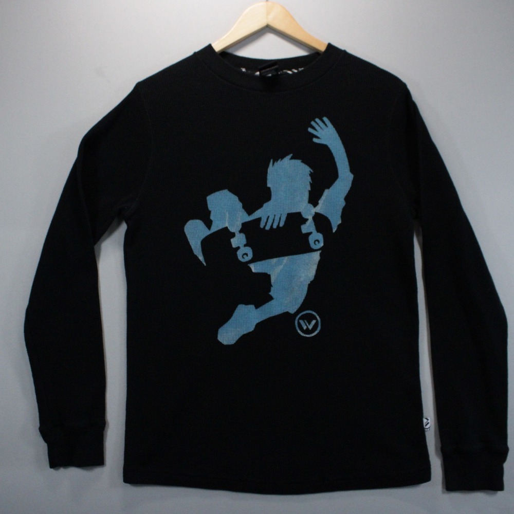 Shawn White Boys XL 16/18 Waffle Knit Thermal Skate Graphic Shirt Black y2k Long
